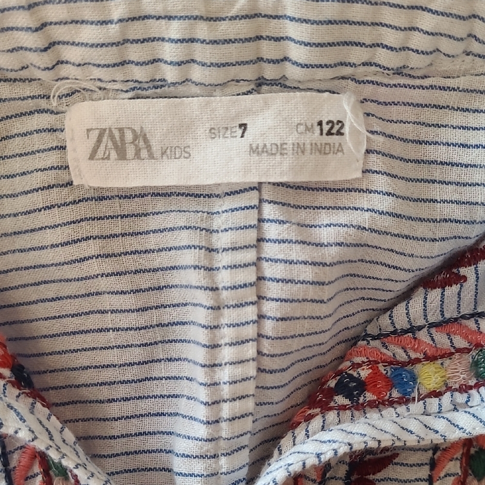 ZARA Kids Embroidered Peasant Blouse Stripes Bell Sleeve Girls Size 7 - Picture 15 of 15